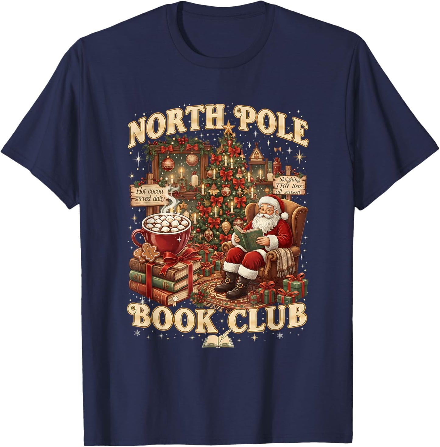 North Pole Book Club Cozy Christmas Reading Gift T-Shirt - T-Shirt | Navy