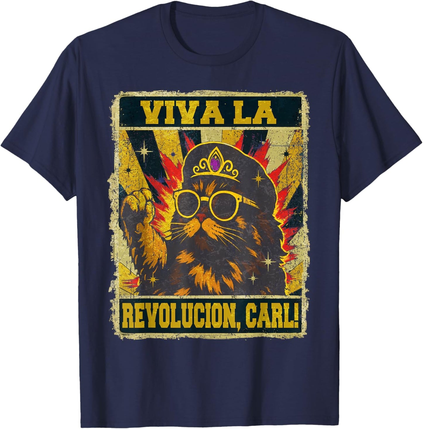 Viva La Revolucion Carl Funny Cat Lover T-Shirt - T-Shirt | Navy