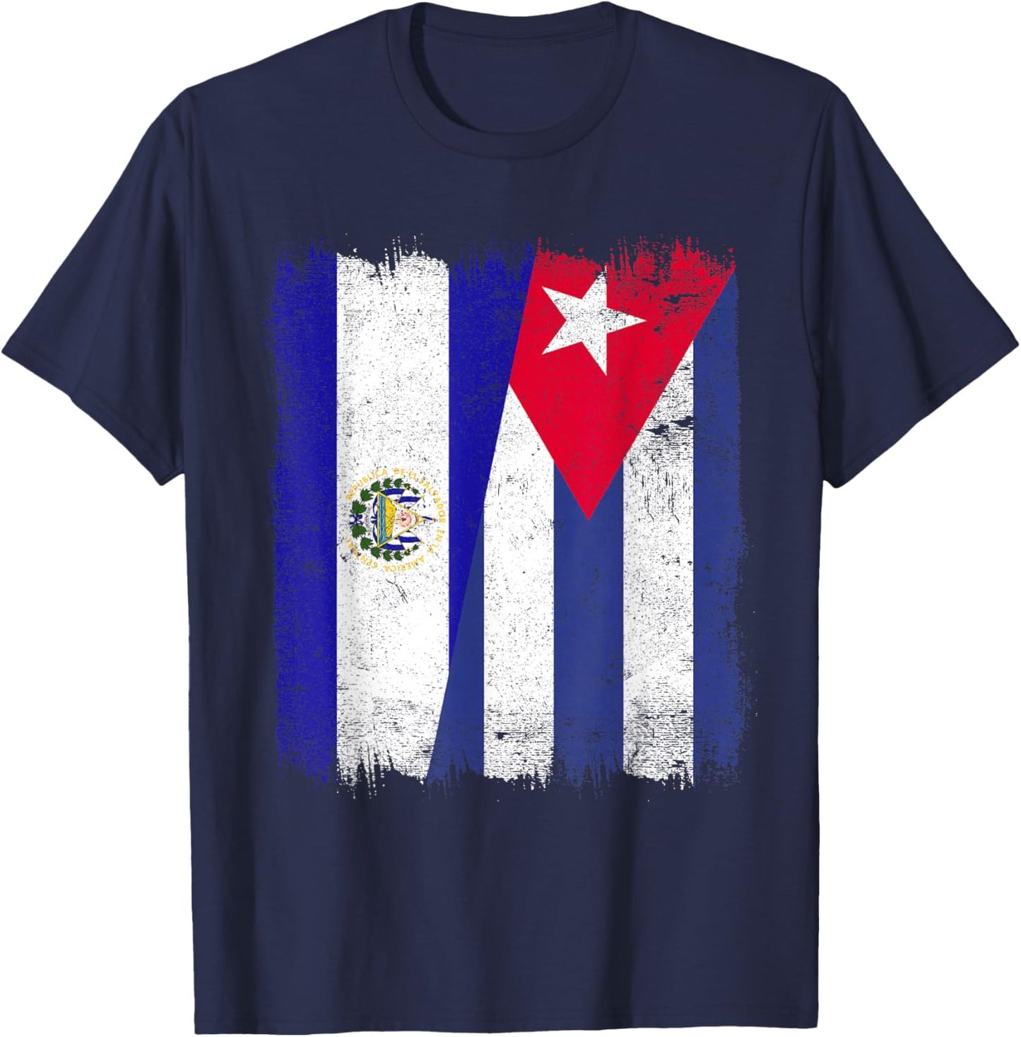 El Salvador Cuba Half Flag Salvadorian Cuban Heritage T-Shirt - T-Shirt | Navy