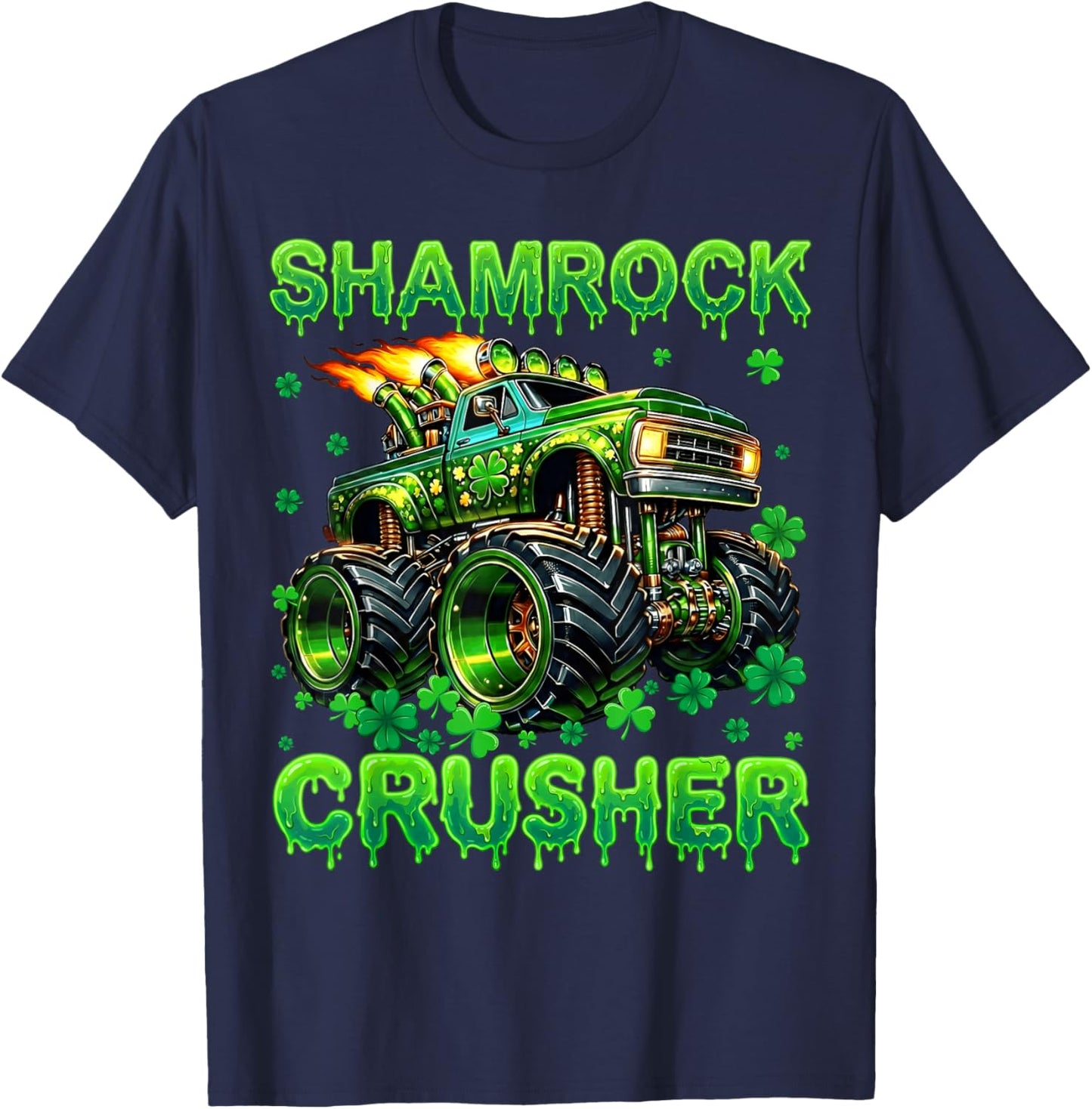 Shamrock Crusher Monster Truck Drip St Patricks Boy Toddler T-Shirt - T-Shirt | Navy