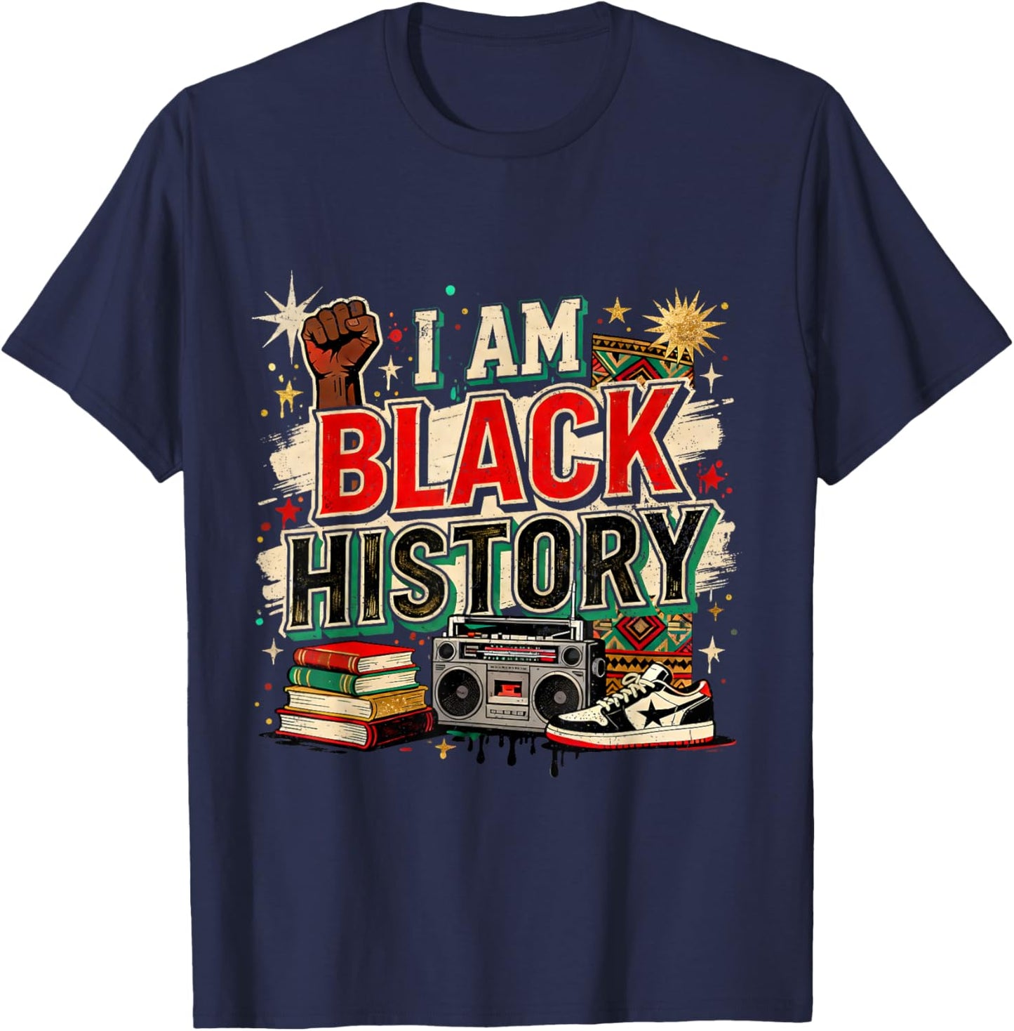 I Am Black History Culture Pride Design T-Shirt - T-Shirt | Navy