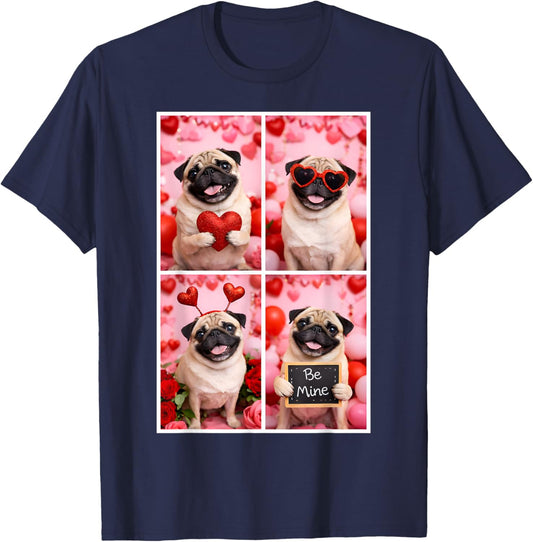 Photobooth Pug Valentines Day Dog Love T-Shirt - T-Shirt | Navy
