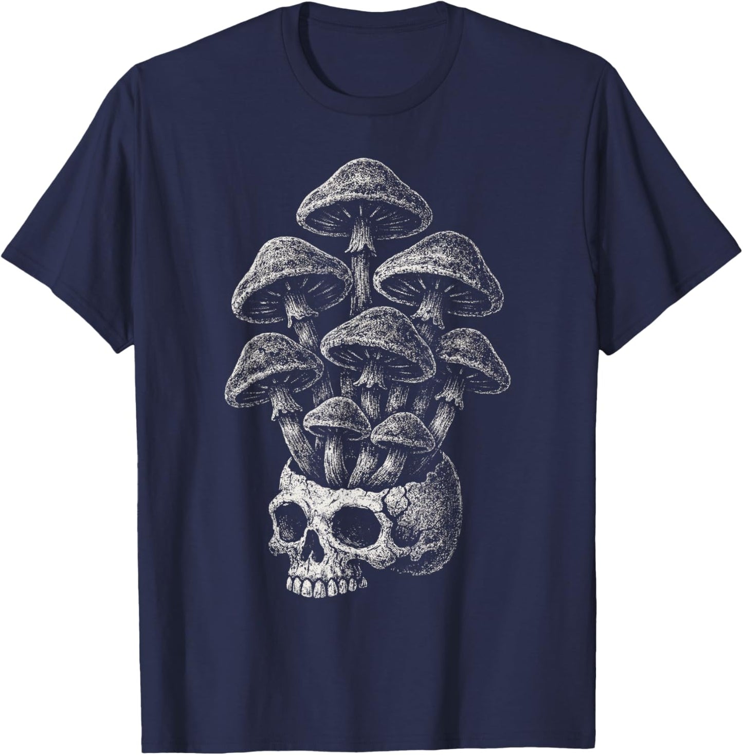 Mushroom Skull Grunge Alt Goth Skeleton Forest Aesthetic T-Shirt - T-Shirt | Navy
