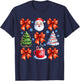 Coquette Bow Santa Christmas Tree Cake Candy Cane Girly Xmas T-Shirt - T-Shirt | Navy