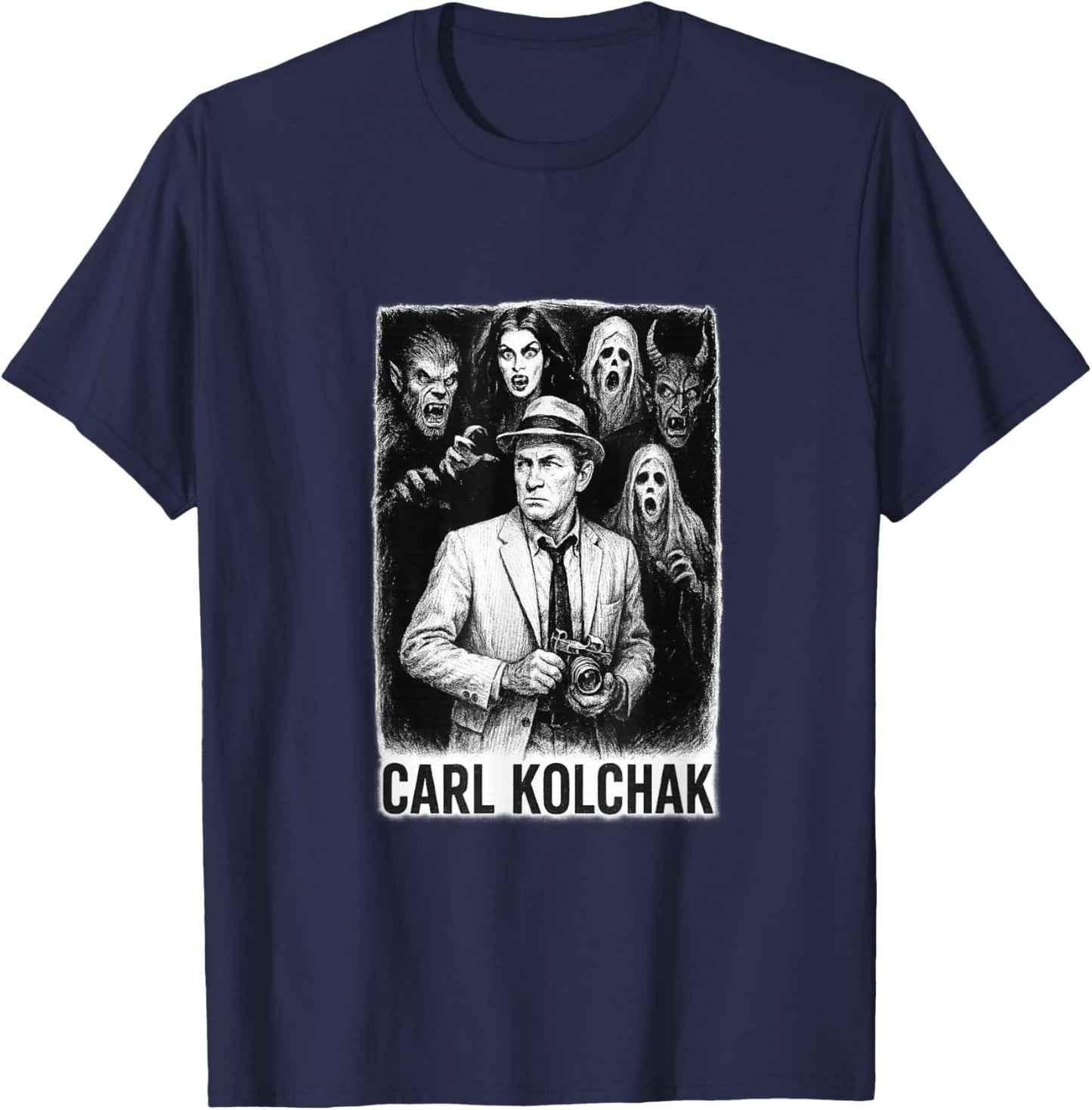 Carl Kolchak Mystery Series Cult Supernatural Investigator T-Shirt - T-Shirt | Navy