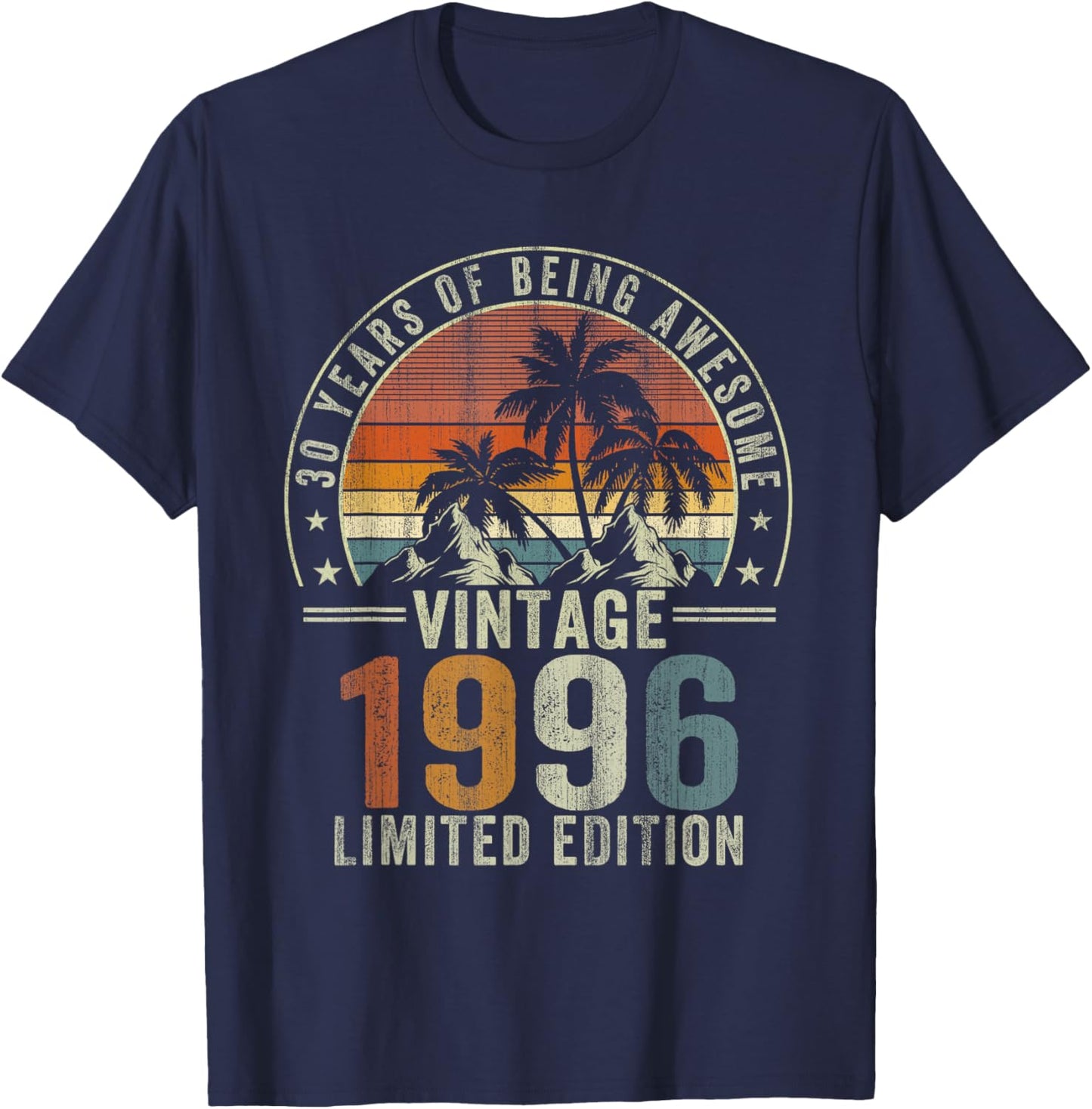 Vintage 1996 Retro 30th Birthday 30 Years of Being Awesome T-Shirt - T-Shirt | Navy