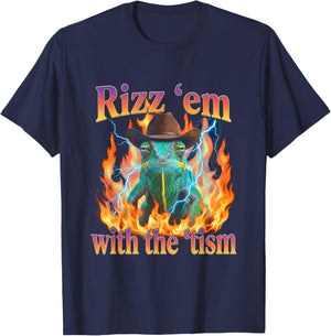 Rizz Em with The Tism Cowboy Chameleon Y2K Bootleg T-Shirt - T-Shirt | Navy