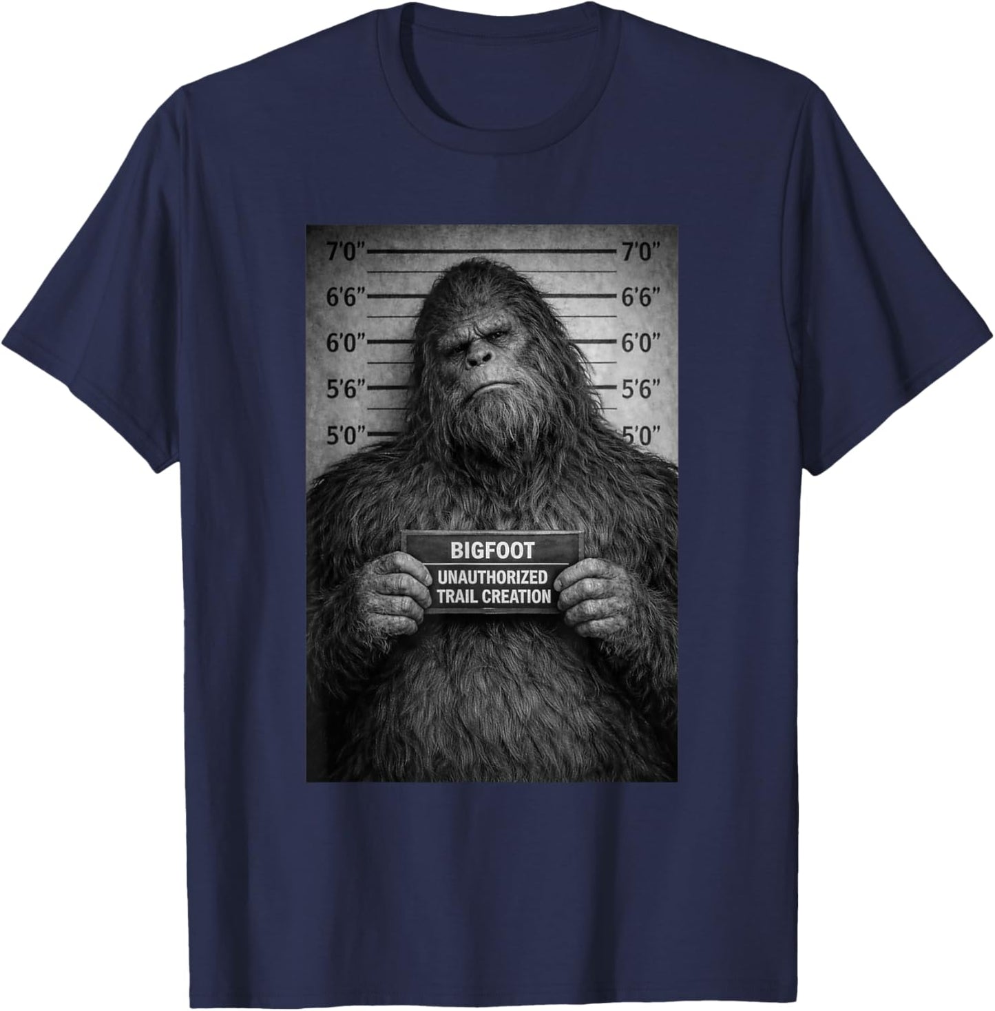 Sasquatch Mugshot Outdoor Humor Design T-Shirt - T-Shirt | Navy