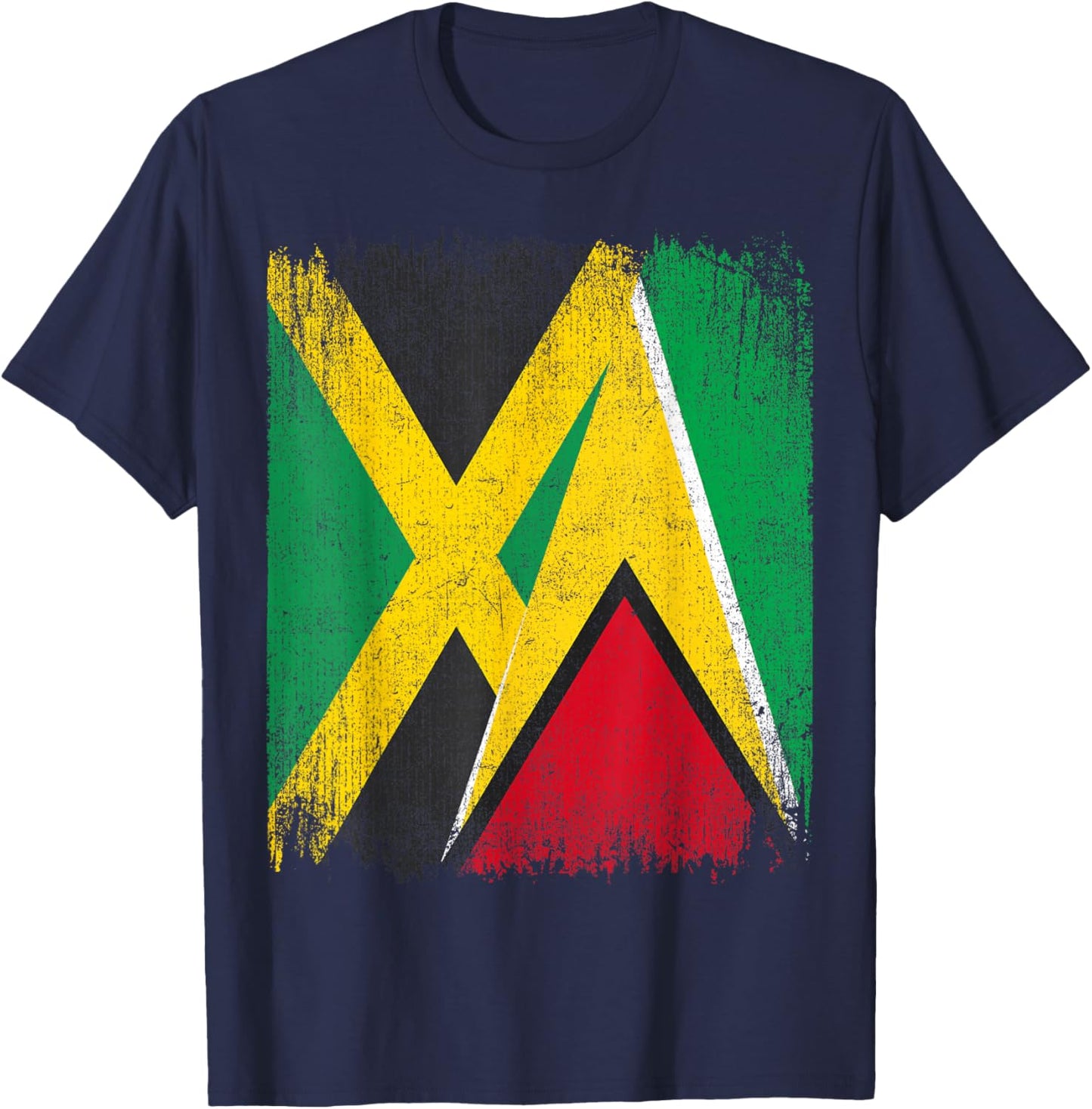 Half Jamaica Guyana Flag Jamaican Guyanese Pride Roots T-Shirt - T-Shirt | Navy