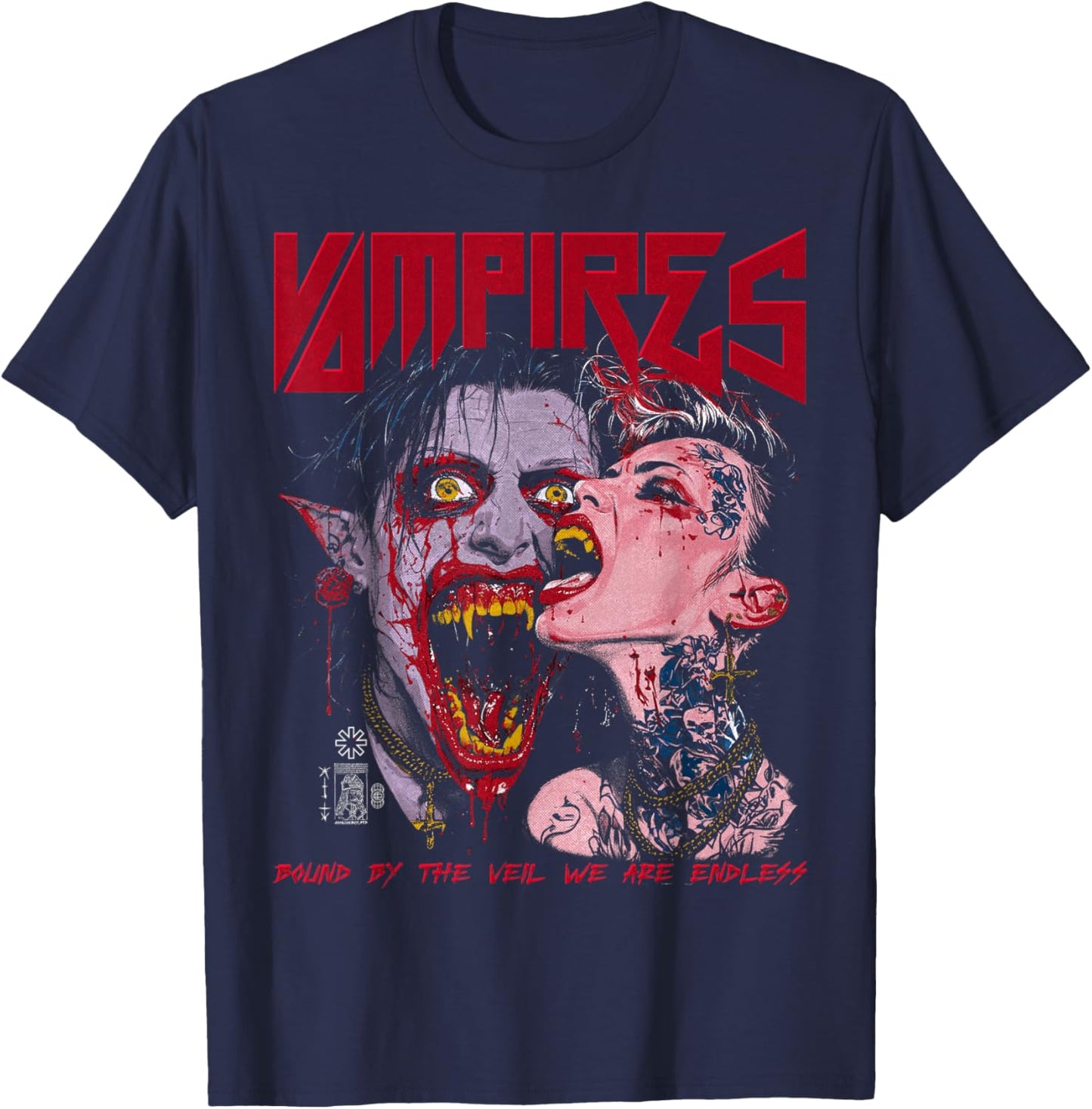 Spooky Halloween Vampire Couple Vintage Horror Goth Punk Alt T-Shirt - T-Shirt | Navy