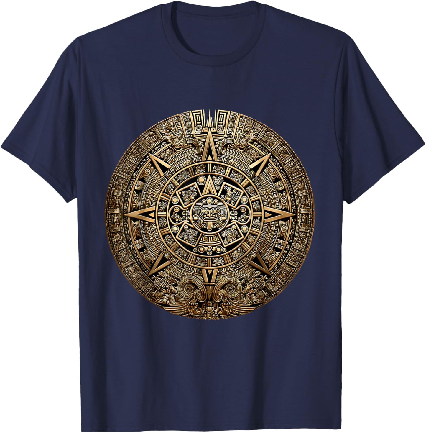 Mayan Calendar Maya Aztec Mexican Sun Stone Ancient Azteca T-Shirt - T-Shirt | Navy