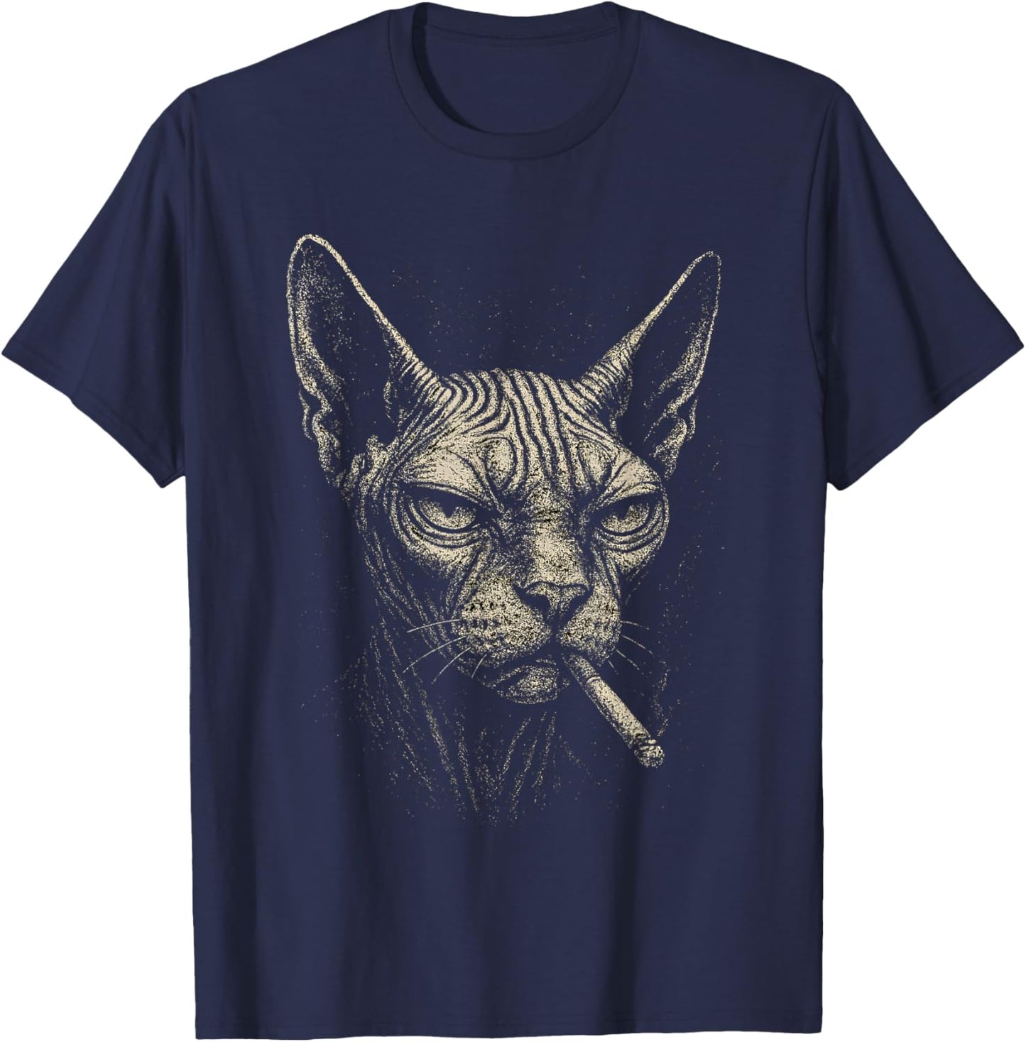 Cigarette Funny Smoking Sphynx Cat Meme Stupid for Dad T-Shirt - T-Shirt | Navy