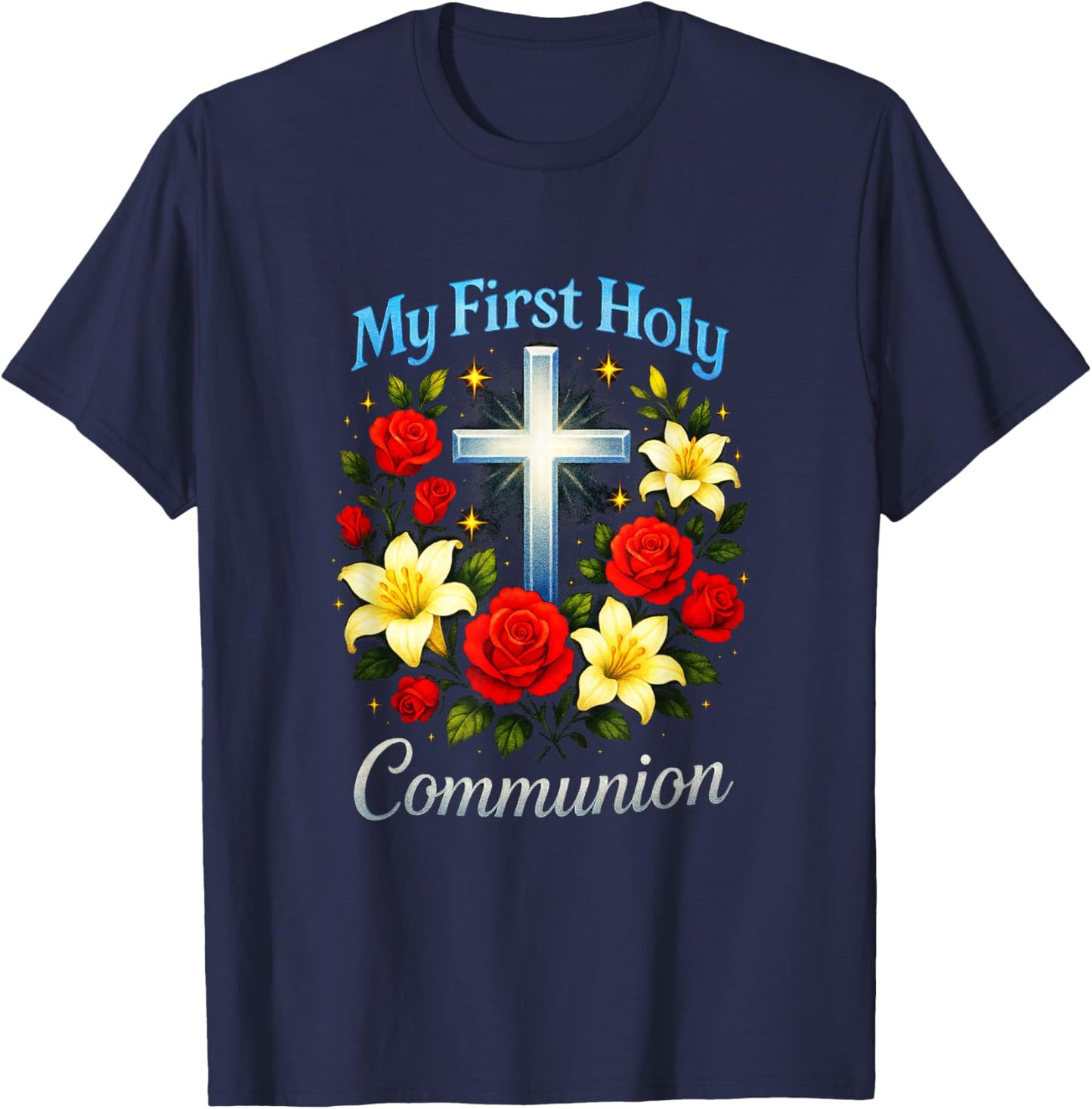 My First Holy Communion - Church Event Flowers T-Shirt - T-Shirt | Navy