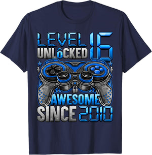 Level 16 Unlocked 16 Year Old Gifts Boys 16th Birthday Boy T-Shirt - T-Shirt | Navy