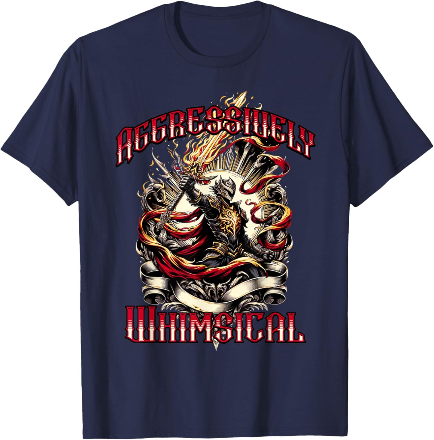Aggressively Whimsical Knight Warrior T-Shirt - T-Shirt | Navy