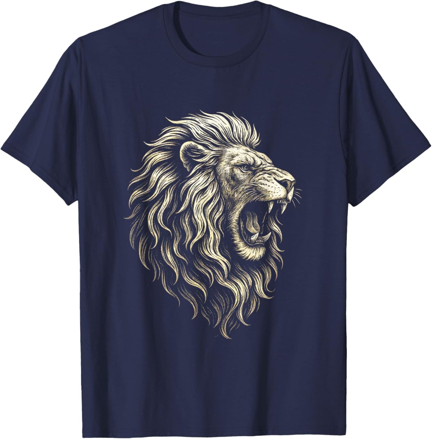 Roaring Lion Art - Fierce Animal Nature T-Shirt - T-Shirt | Navy