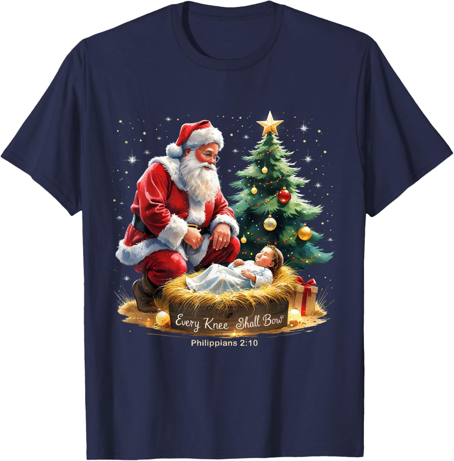 Every Knee Shall Bow Philippians 2:10 Christmas T-Shirt - T-Shirt | Navy