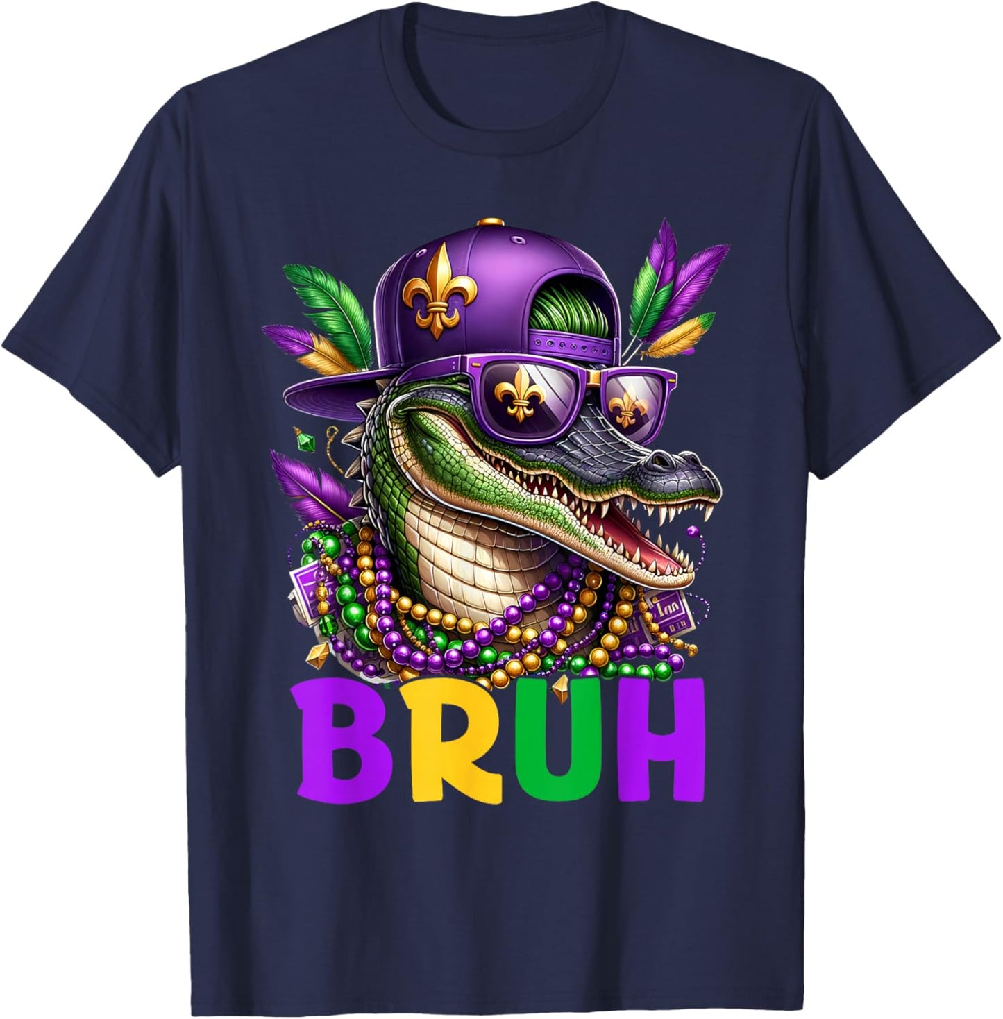 Mardigator Alligator Bruh Mardi Gras Costume Teens Boys Kids T-Shirt - T-Shirt | Navy