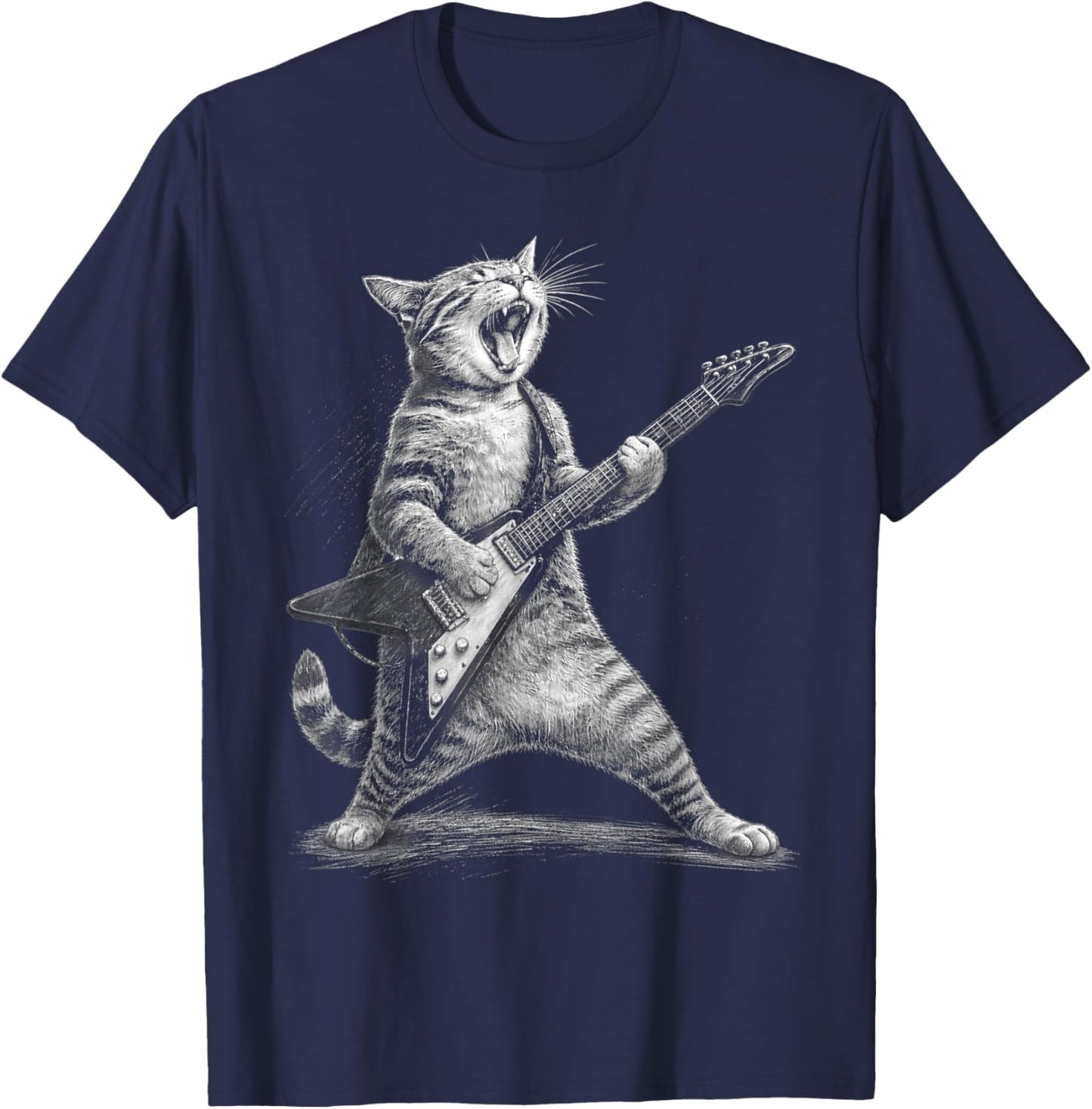 Funny Cat Playing Guitar Rock Sarcastic Men Women Kids T-Shirt - T-Shirt | Navy