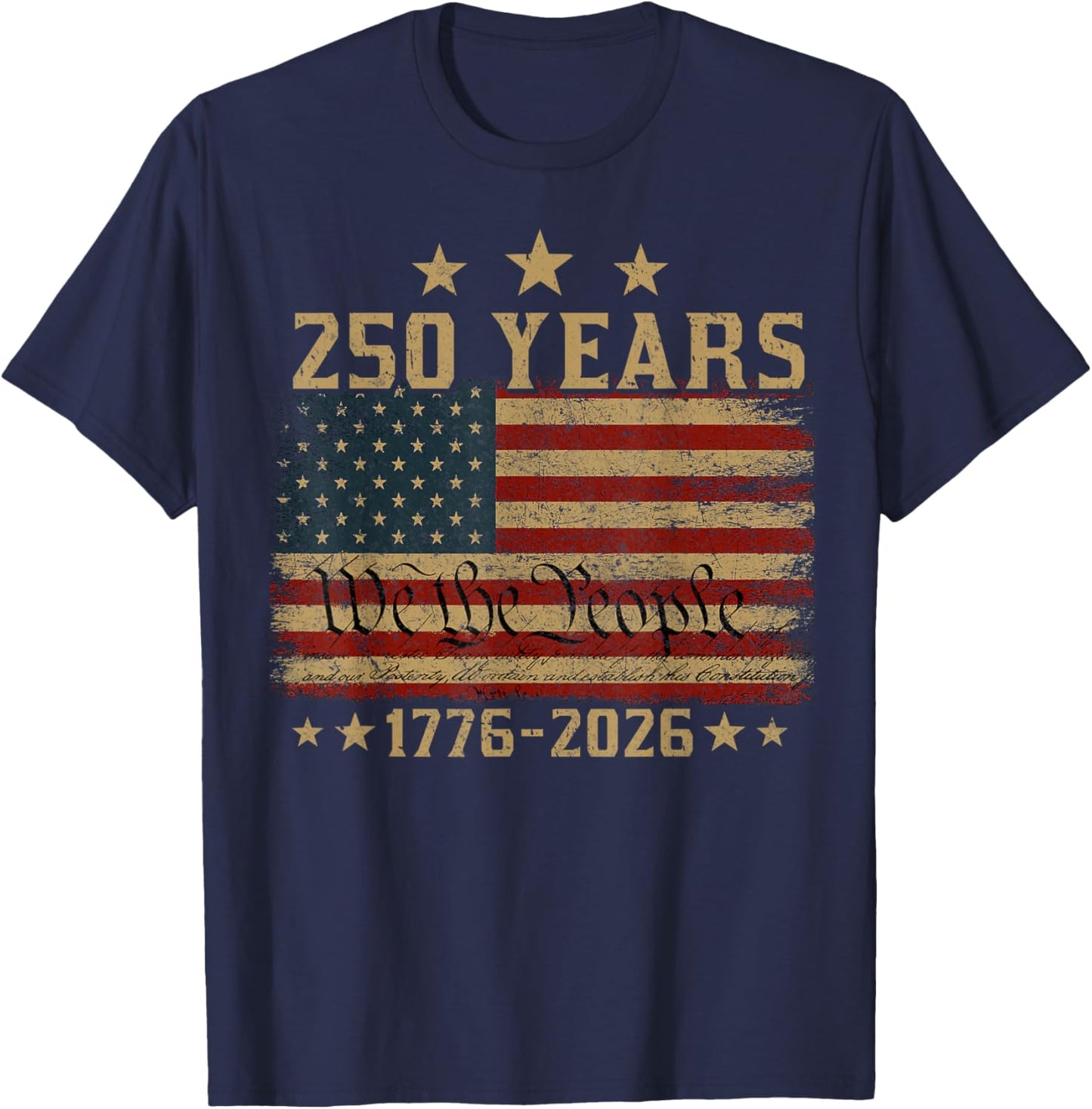 250 Years 1776 2026 250th Vintage 4th July American Flag T-Shirt - T-Shirt | Navy