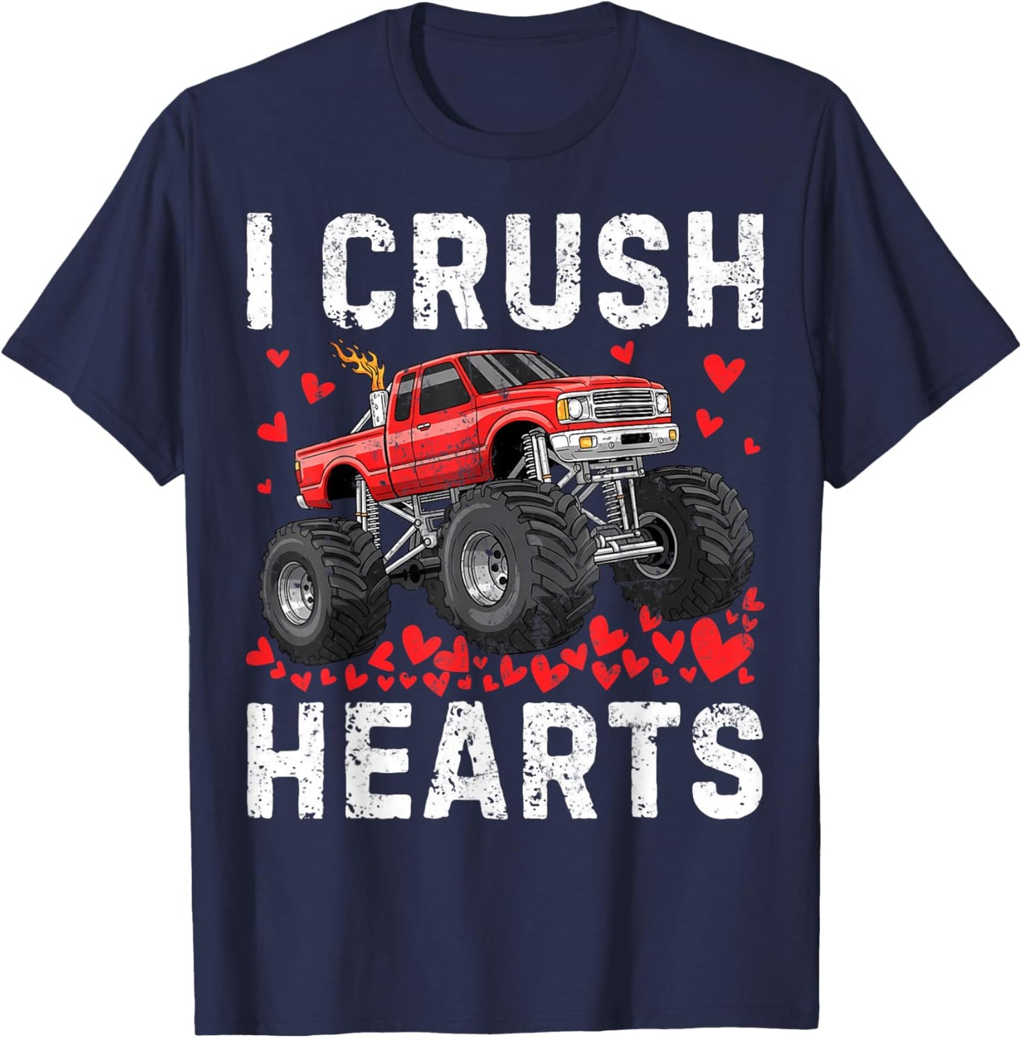 I Crush Hearts Monster Truck Boy Kids Toddler Valentines Day T-Shirt - T-Shirt | Navy