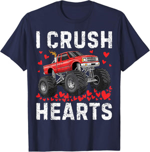 I Crush Hearts Monster Truck Boy Kids Toddler Valentines Day T-Shirt - T-Shirt | Navy