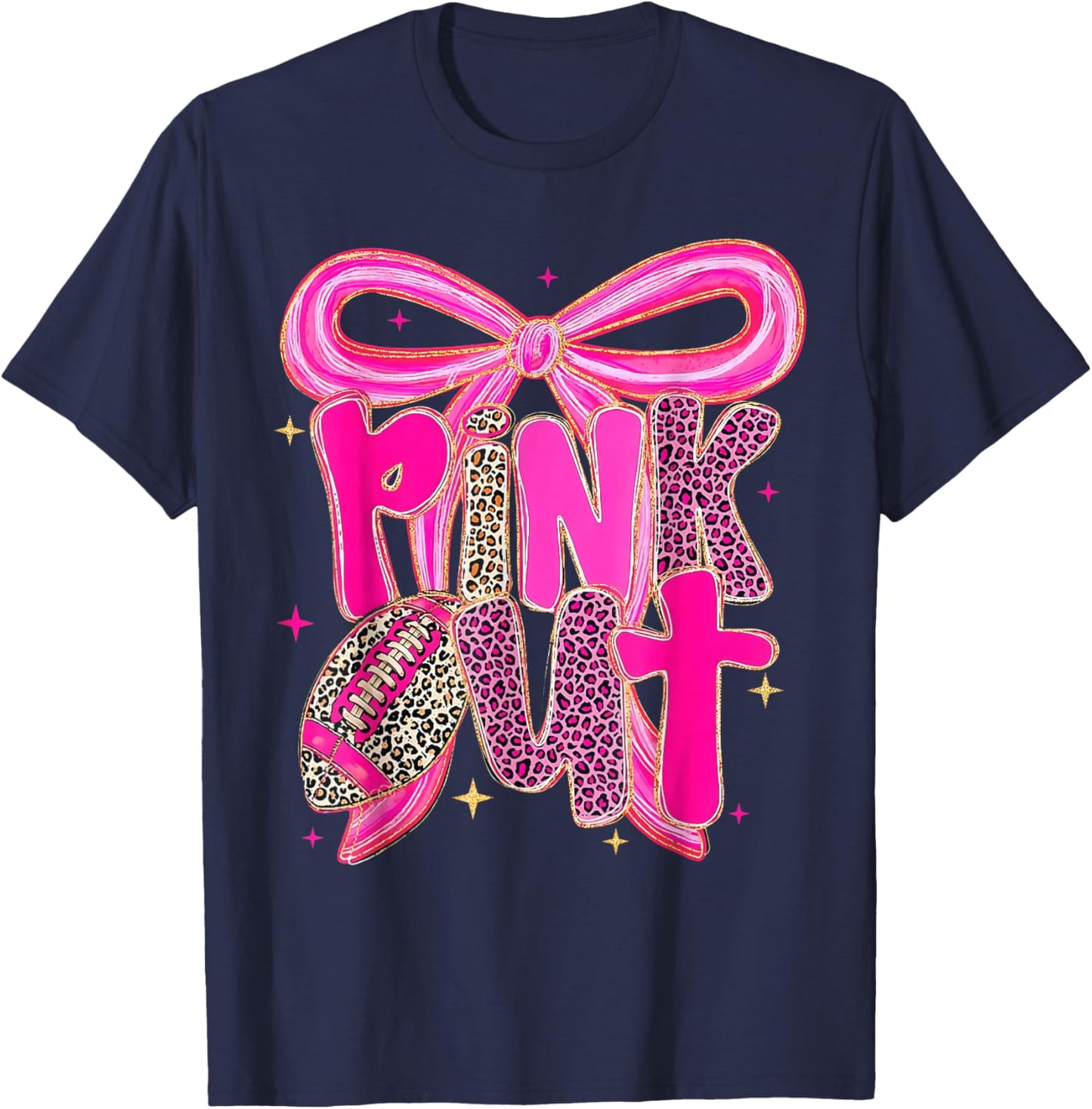 Pink Out Football Bow Preppy Breast Cancer Awareness Women T-Shirt - T-Shirt | Navy