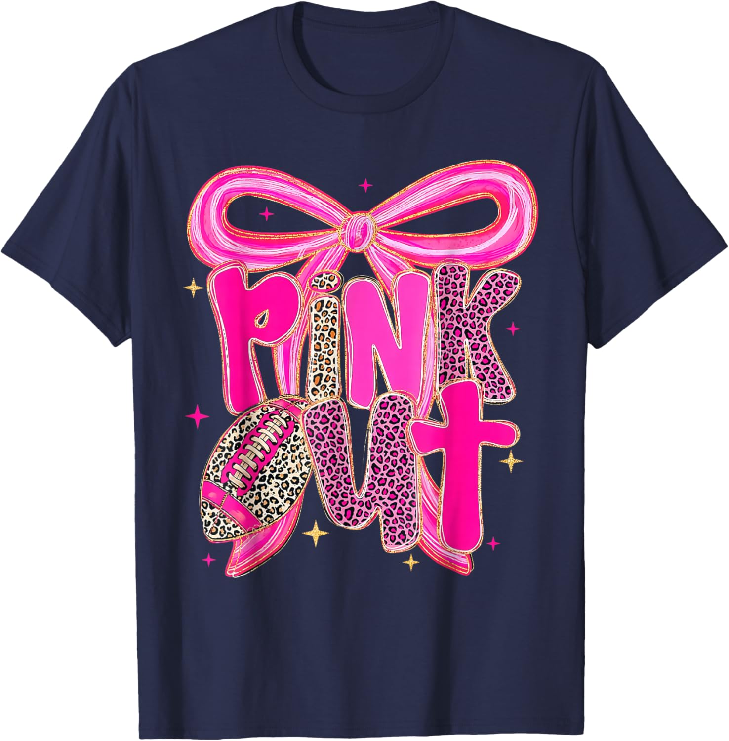 Pink Out Football Bow Preppy Breast Cancer Awareness Women T-Shirt - T-Shirt | Navy