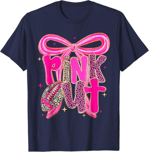 Pink Out Football Bow Preppy Breast Cancer Awareness Women T-Shirt - T-Shirt | Navy