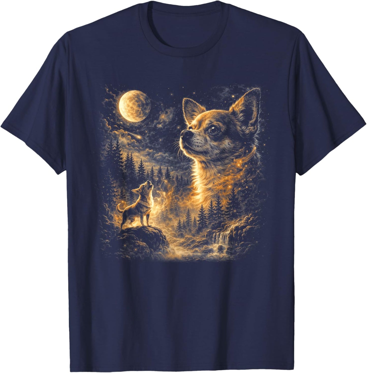 Chihuahua Howling to The Moon Vintage 90s Retro Animal T-Shirt - T-Shirt | Navy