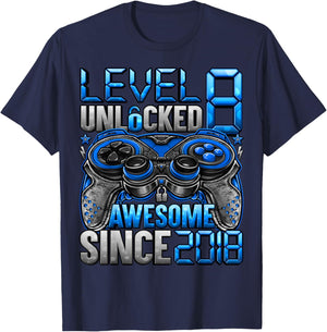 Level 8 Unlocked 8 Year Old Gifts for Boys 8th Birthday Boy T-Shirt - T-Shirt | Navy