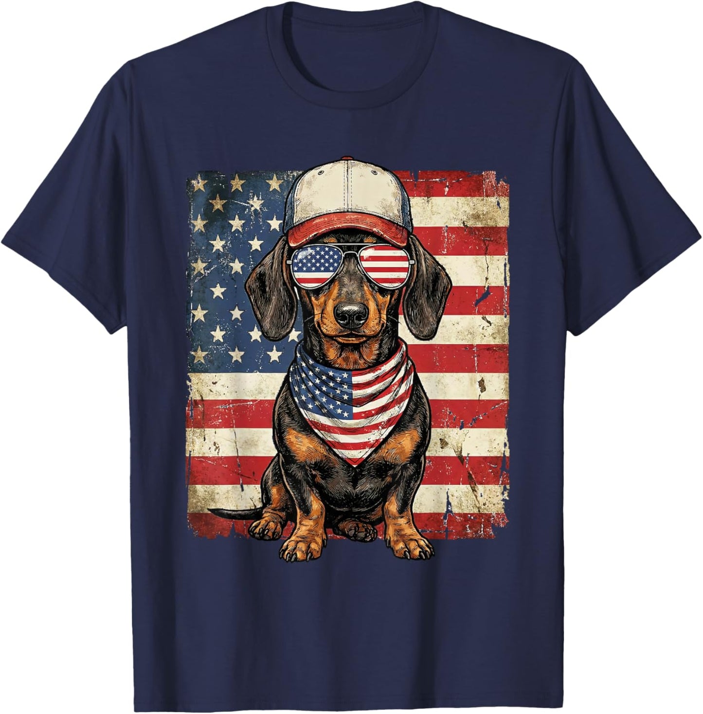 Dachshund USA Flag Wiener Dog Patriotic Dog Lover Men Women T-Shirt - T-Shirt | Navy