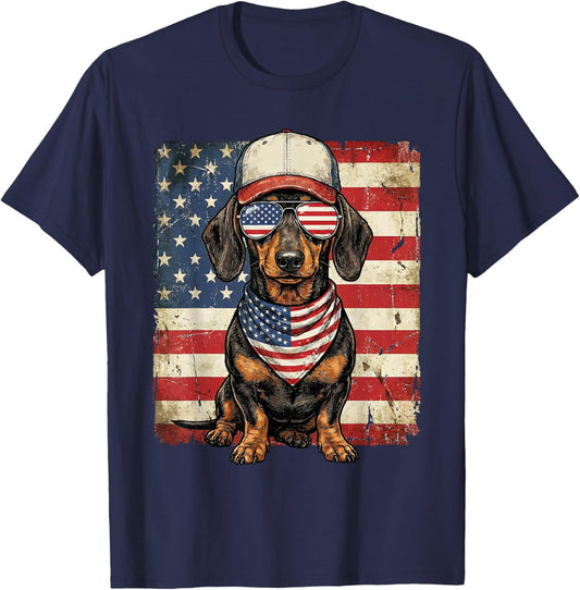 Dachshund USA Flag Wiener Dog Patriotic Dog Lover Men Women T-Shirt - T-Shirt | Navy