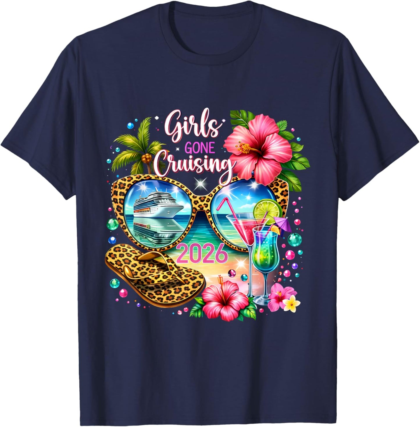 Girls Gone Cruising 2026 Tropical Vacation Party Trip T-Shirt - T-Shirt | Navy