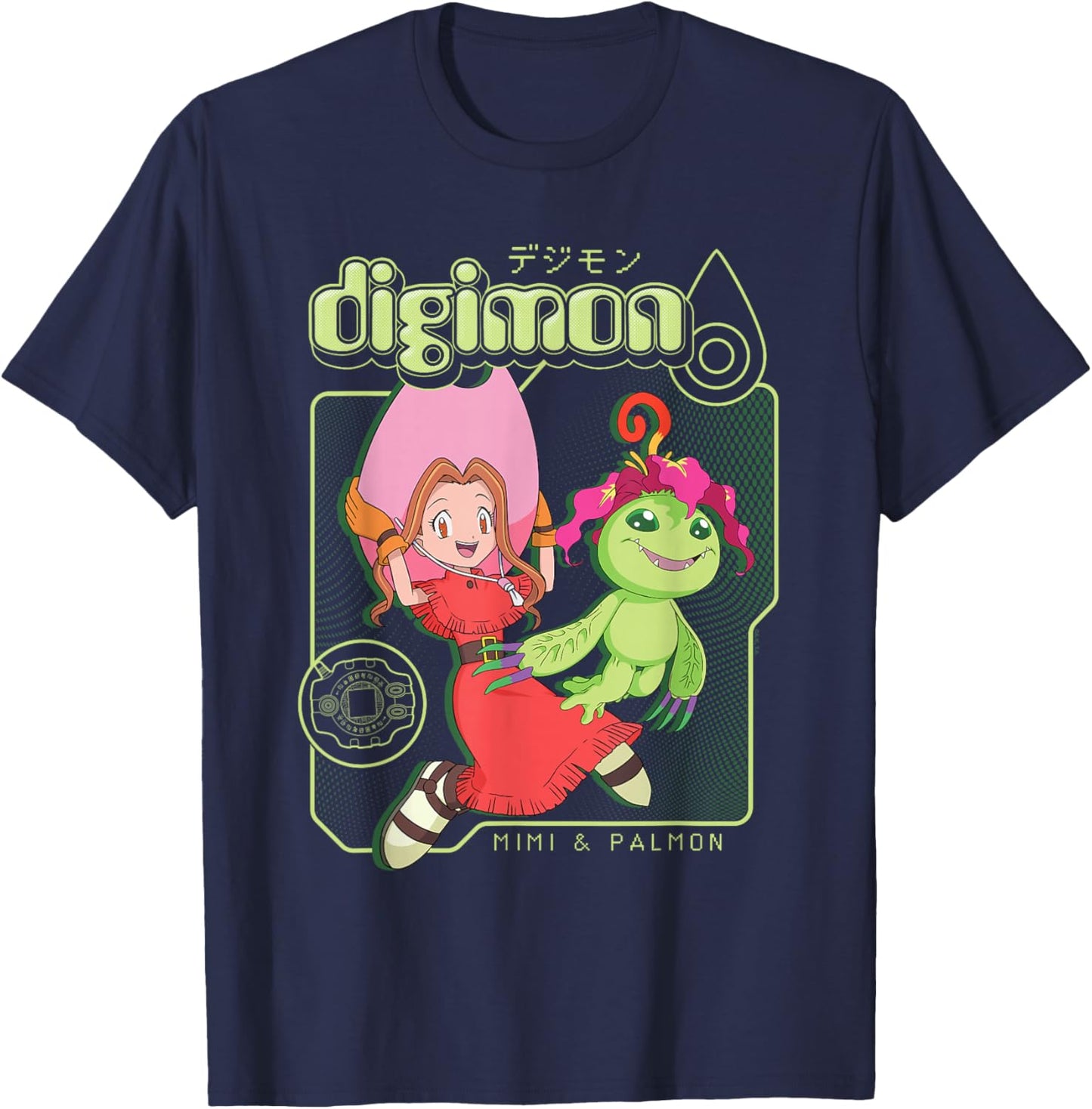 Digimon Mimi and Palmon Y2K Frame Digital Monsters T-Shirt - T-Shirt | Navy