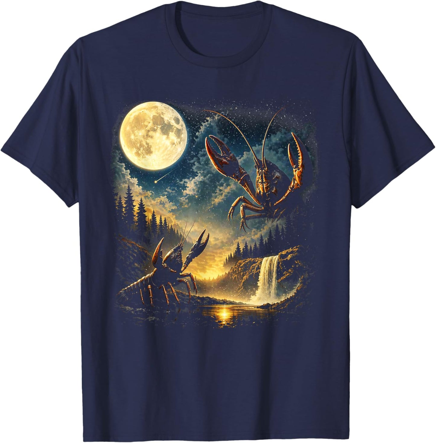 Vintage Three Crawfish Moon Crawfish Howling to The Moon T-Shirt - T-Shirt | Navy