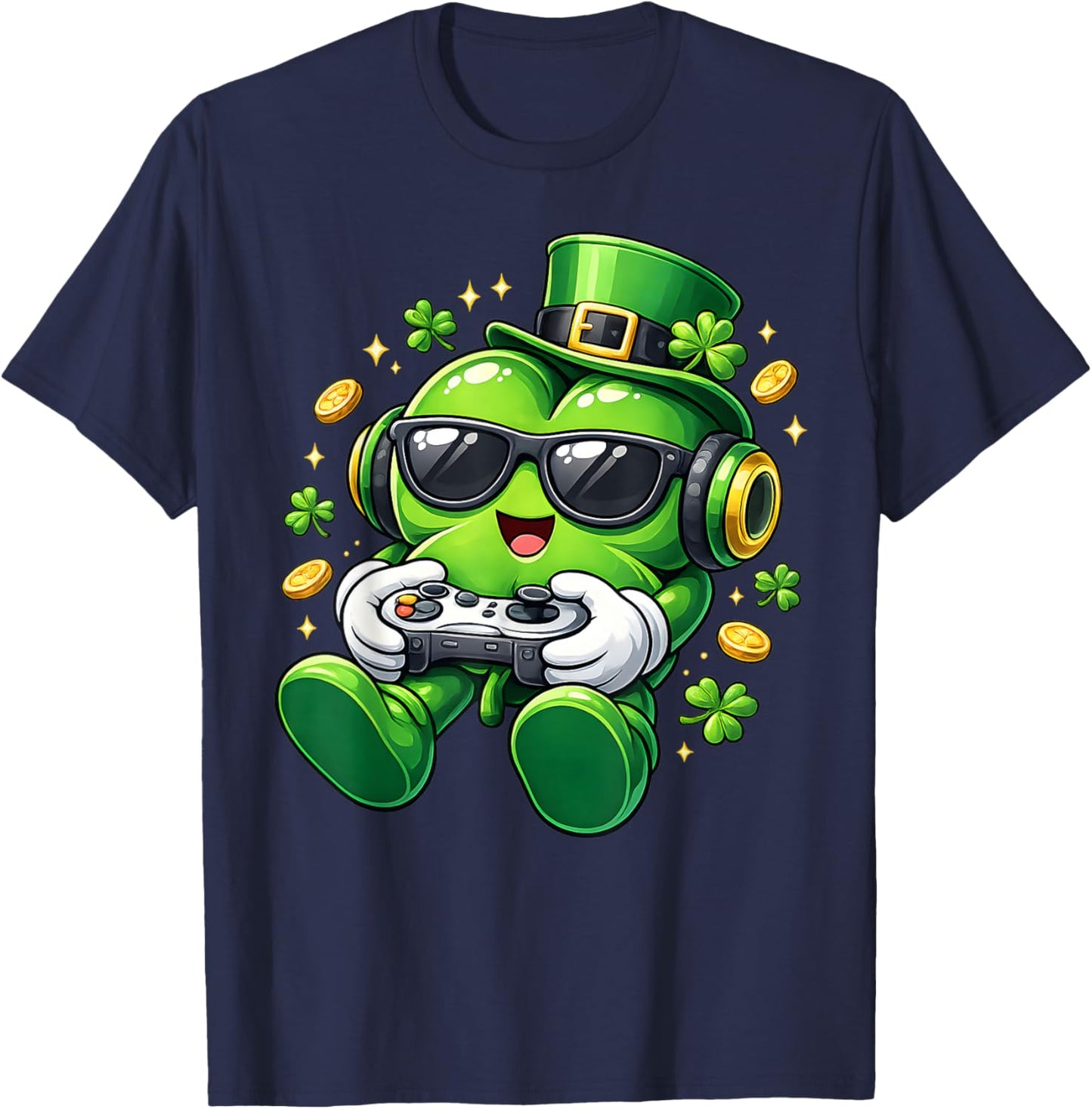 Video Game Shamrock St Patricks Day Gamer Boys Kids Gaming T-Shirt - T-Shirt | Navy