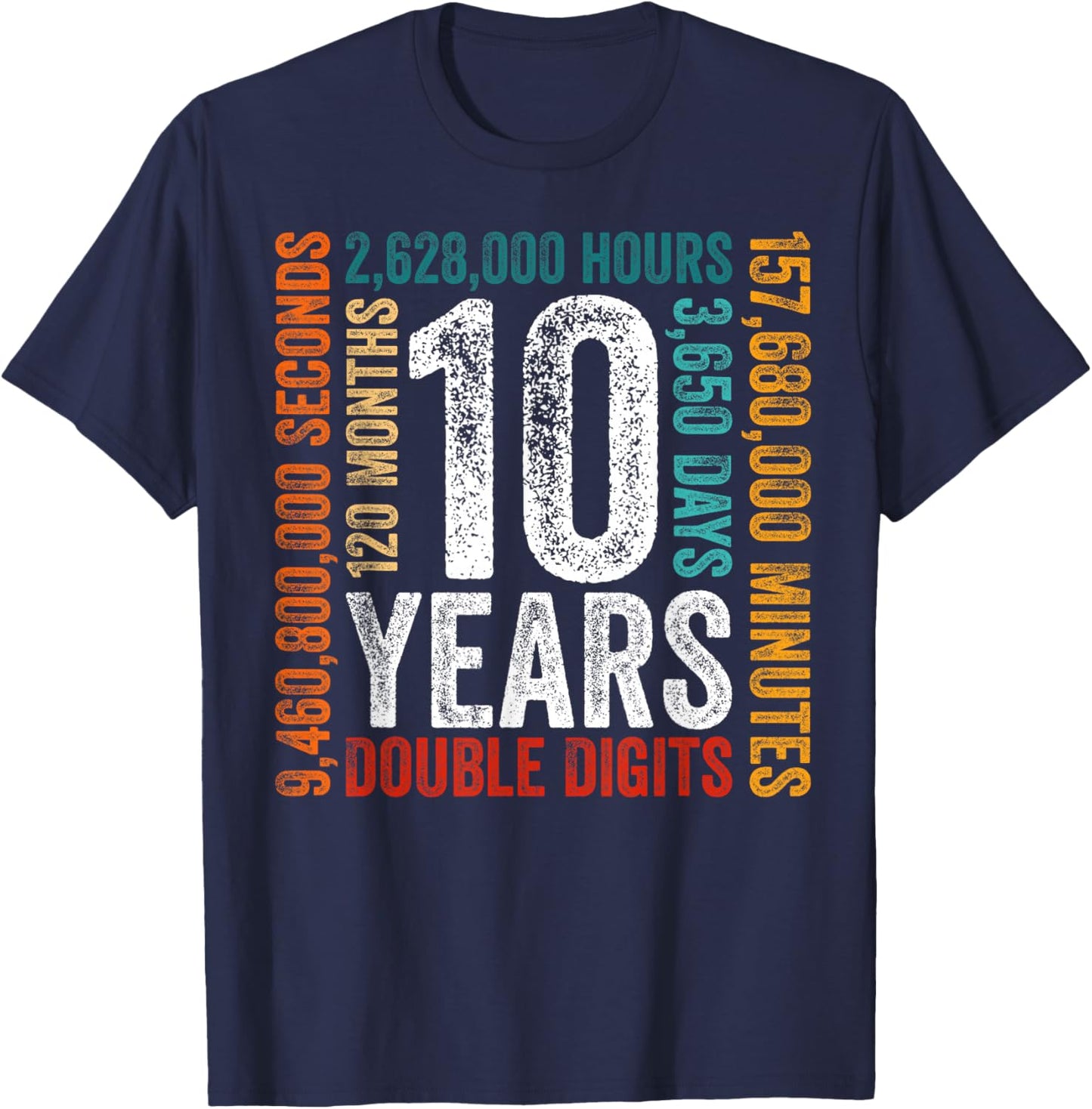 10th Birthday Funny Double Digits 10 Years Boys Girls Kids T-Shirt - T-Shirt | Navy