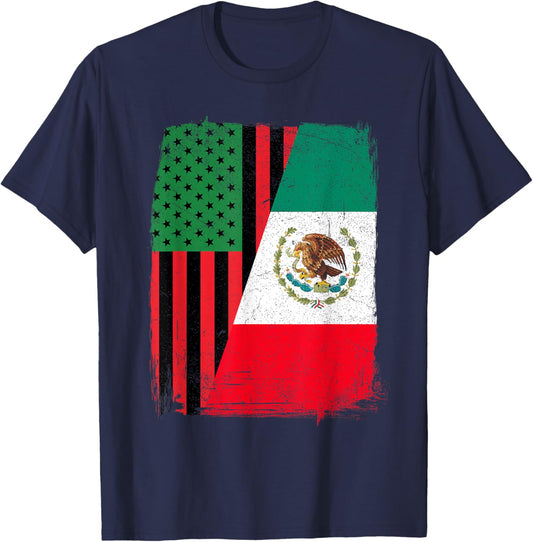 Blaxican Half Black Half Mexican African American Flag T-Shirt - T-Shirt | Navy