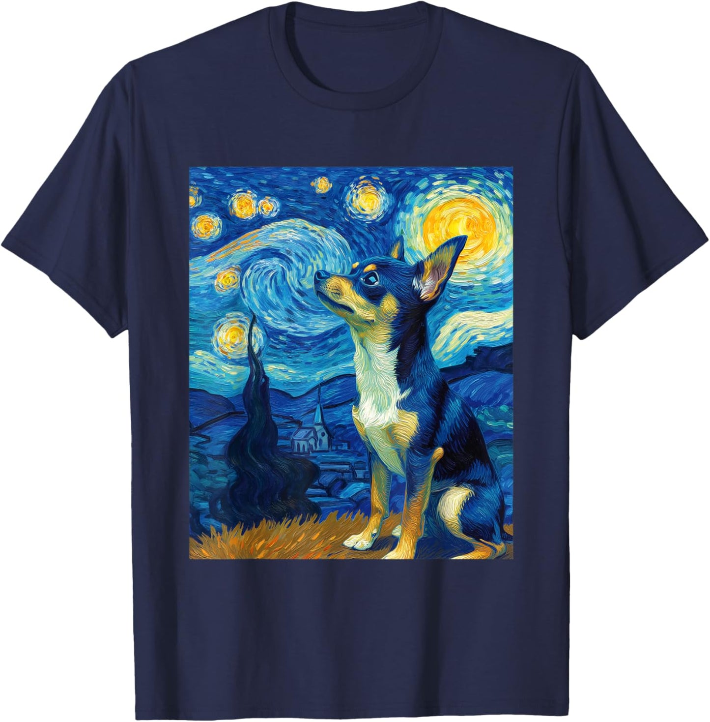 Chihuahua Dog Van Gogh Starry Night Graphic T-Shirt - T-Shirt | Navy
