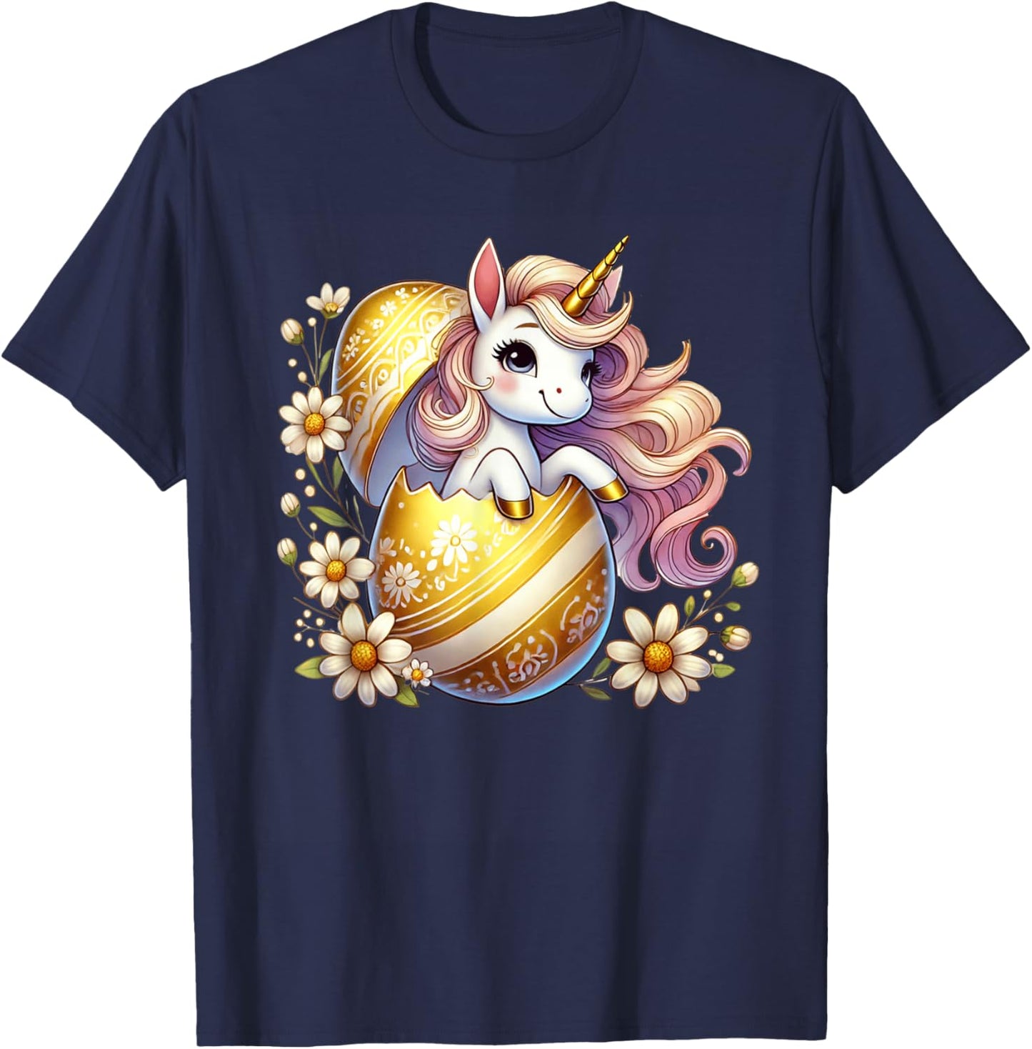 Easter Unicorn Shirt with Eggs Happy Easter Girls Kids Cute T-Shirt - T-Shirt | Navy