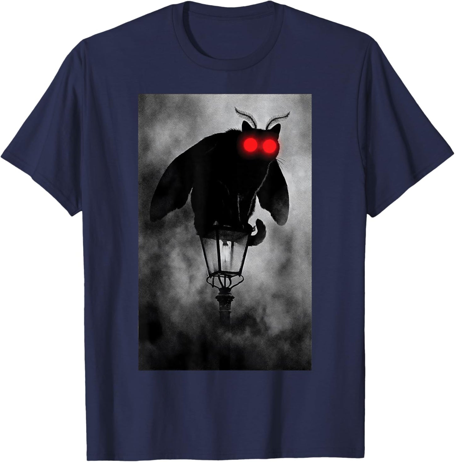 Mothman Cat Cryptid Mashup Red Eyes Gothic Folklore T-Shirt - T-Shirt | Navy
