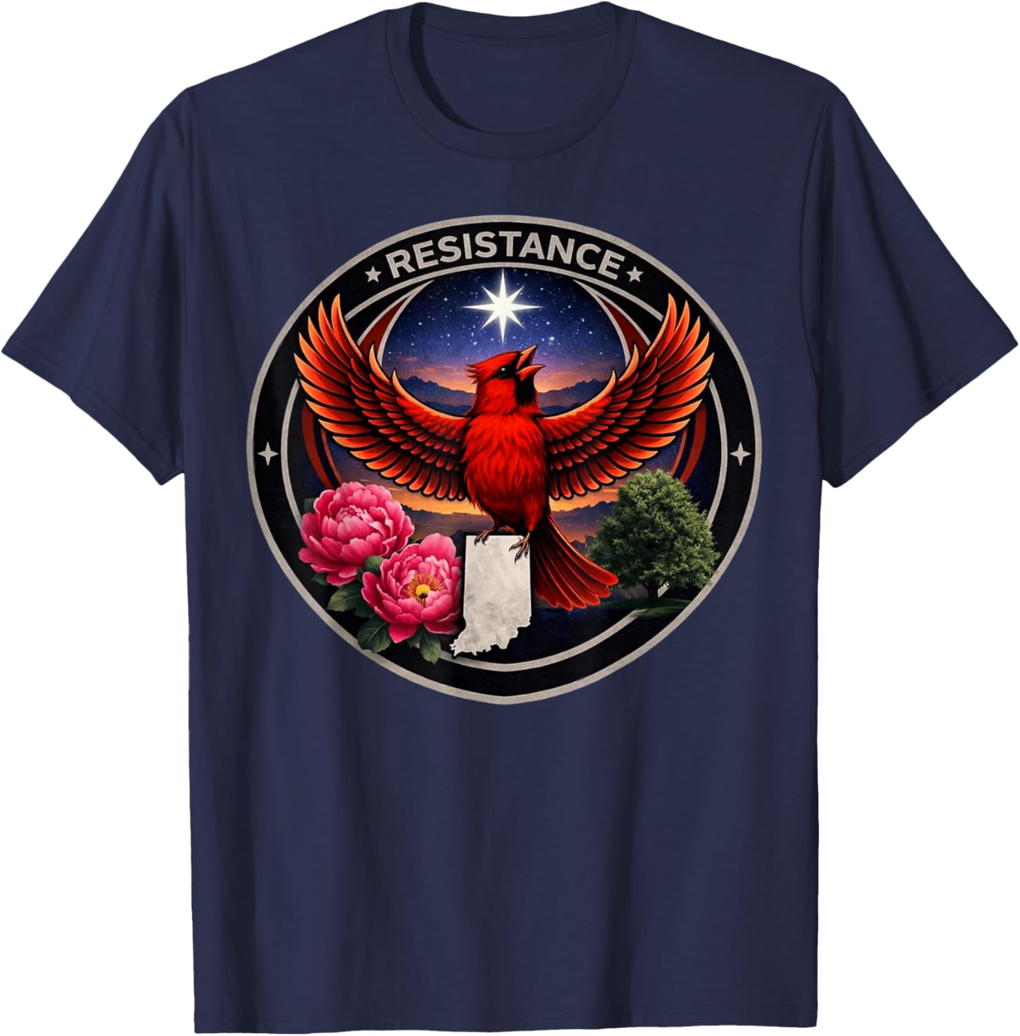 Indiana in Rebel Bird Alliance Resistance No Kings 2026 T-Shirt - T-Shirt | Navy