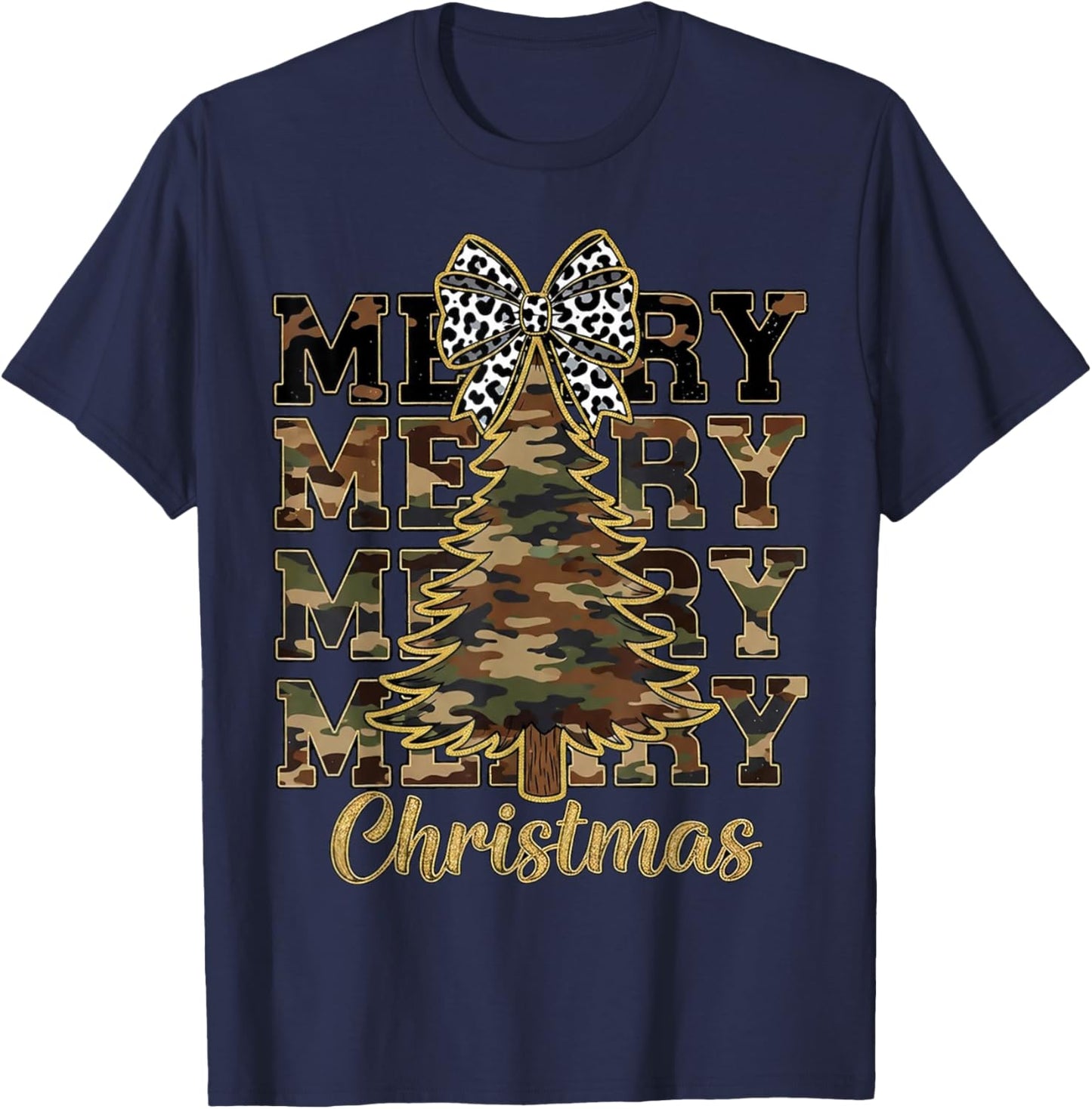 Camo Merry Christmas Camouflage Christmas Tree T-Shirt - T-Shirt | Navy