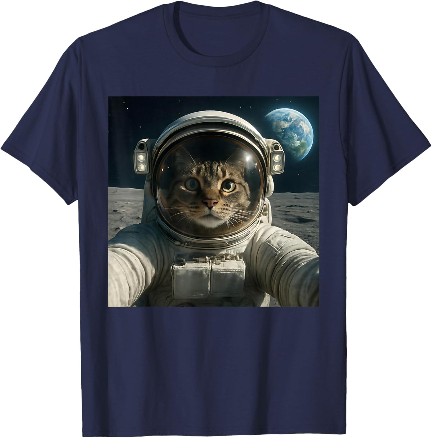 Funny Outer Space Cat Astronaut Meme Planet T-Shirt - T-Shirt | Navy