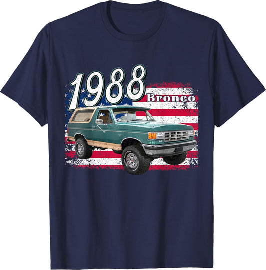 1988 88 Bronco Blue Classic Vintage Old Car USA Flag T-Shirt - T-Shirt | Navy