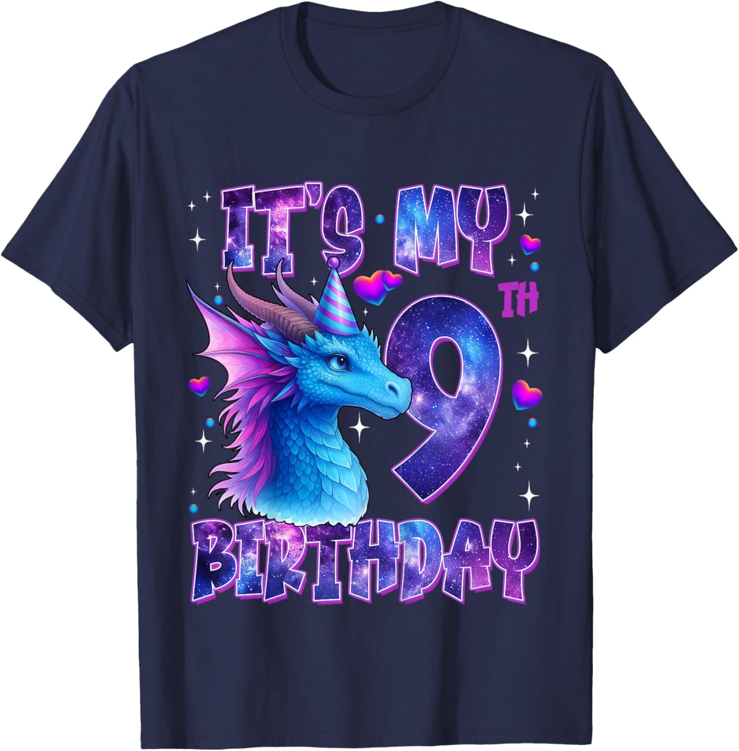 It's My 9th Birthday Dragon Party Cute Girls Dragons Theme T-Shirt - T-Shirt | Navy