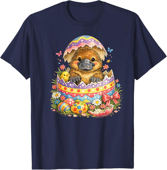 Platypus Easter Egg Hatched | Cute Duckbill Spring Surprise T-Shirt - T-Shirt | Navy