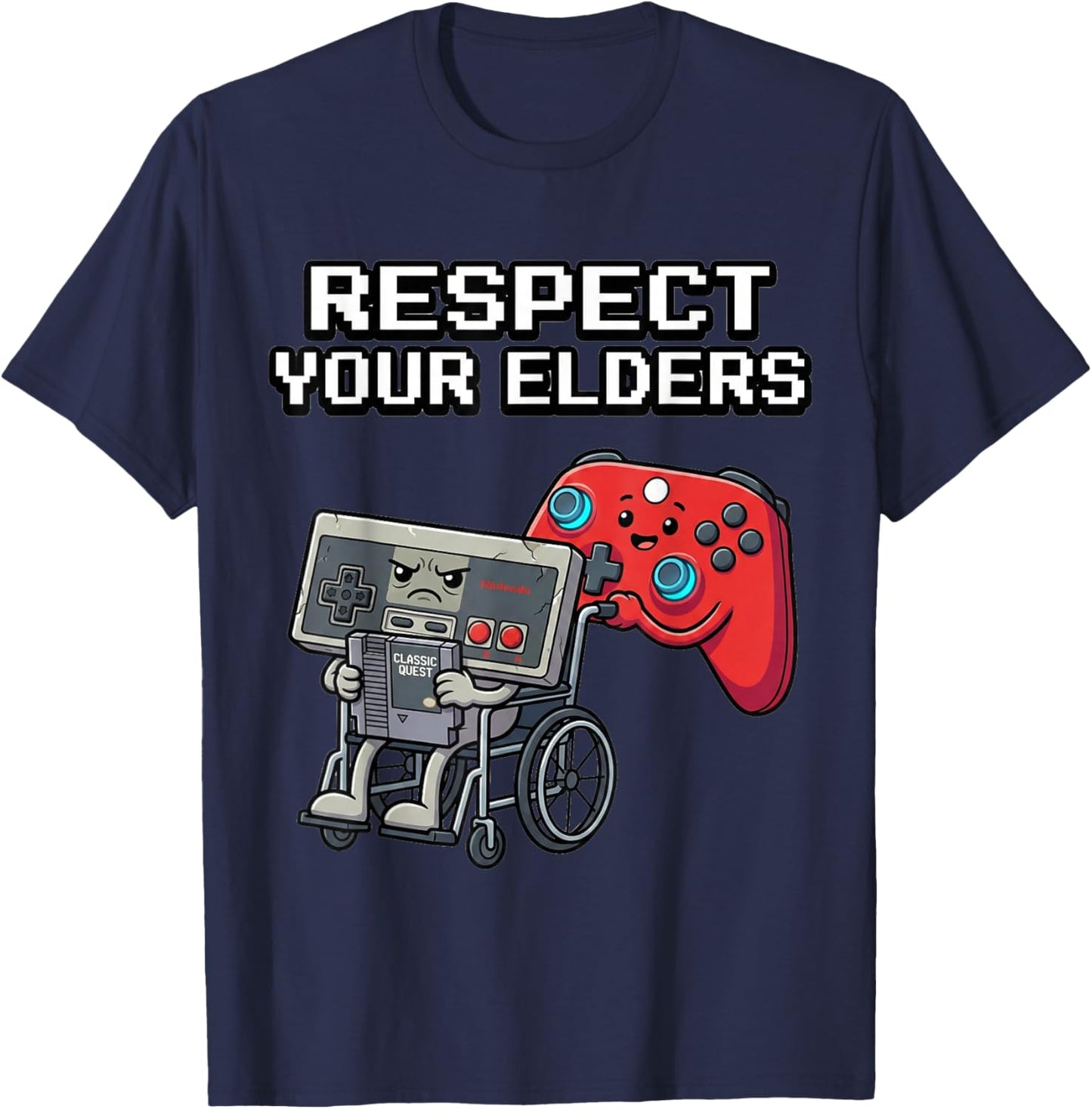 Respect Your Elders Retro Gaming Funny Gamer Controller 80s T-Shirt - T-Shirt | Navy