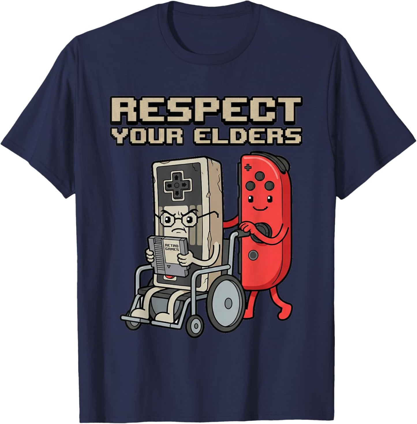 Respect Your Elders Retro Gaming Funny Gamer Controller T-Shirt - T-Shirt | Navy